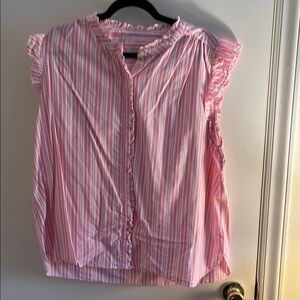 LOFT Pink and White Striped Blouse